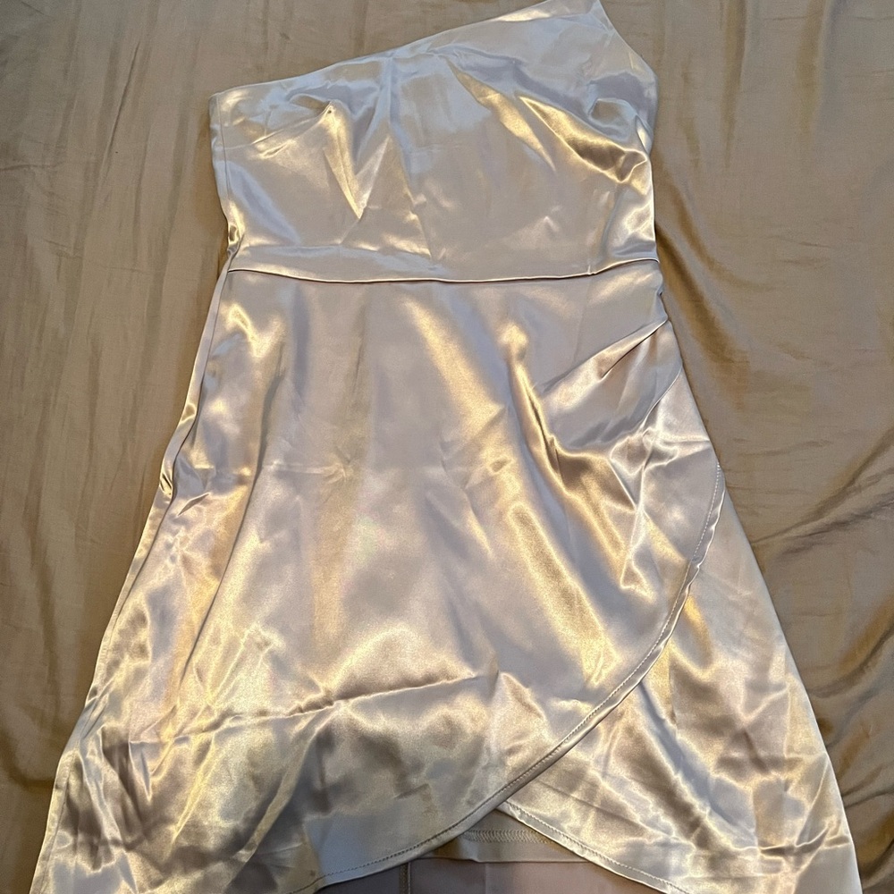 She + Sky One Shoulder Dress in Shimmering Champagne